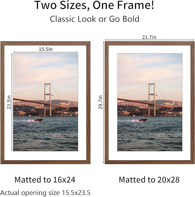 20x28 Picture Frame Brown Set of 3, Display Pictures 16x24 with Mat or 20 x 28 Without Mat, Poster Frames 20x28 for Wall Hanging Horizontal and Vertical