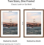 20x28 Picture Frame Brown Set of 3, Display Pictures 16x24 with Mat or 20 x 28 Without Mat, Poster Frames 20x28 for Wall Hanging Horizontal and Vertical