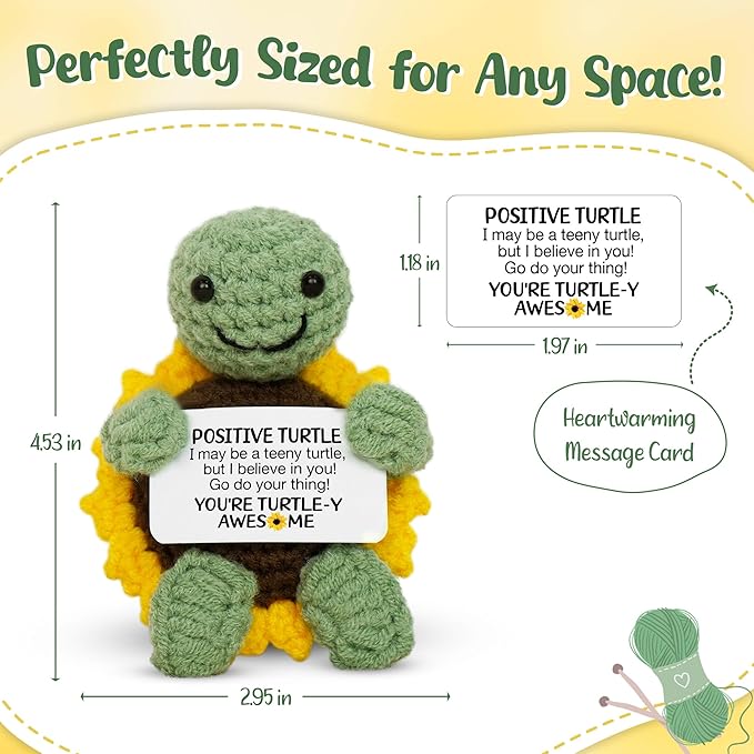 OASSIE Turtle Gifts for Women - Mini Handmade Positive Turtle Crochet Animals, Birthday Relaxation Graduation Gifts for Teen Girls Boys Daughter Mom Sister Friend Teacher Nurse Women