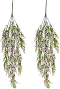 2 Pcs Artificial Lavender Teardrop Rattan, Spring Summer Front Door Hanging Floral Swags for Wall Basket Filler, Garden Home Easter Decoration-28.7in(Pink)