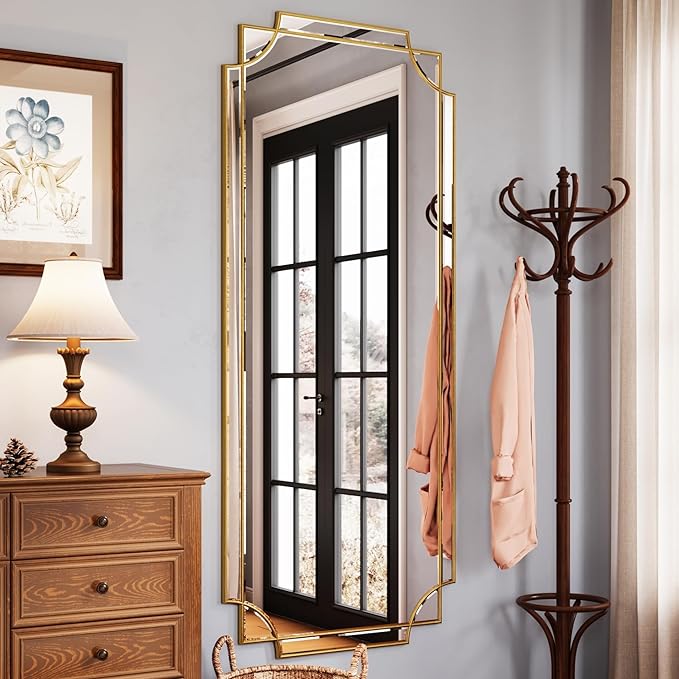 Kelly Miller 70"x30" Large Gold Beveled Full Length Mirror, Traditional Farmhouse Rectangular Wall Mirror for Bedroom, Living Room, Hallway, Entryway
