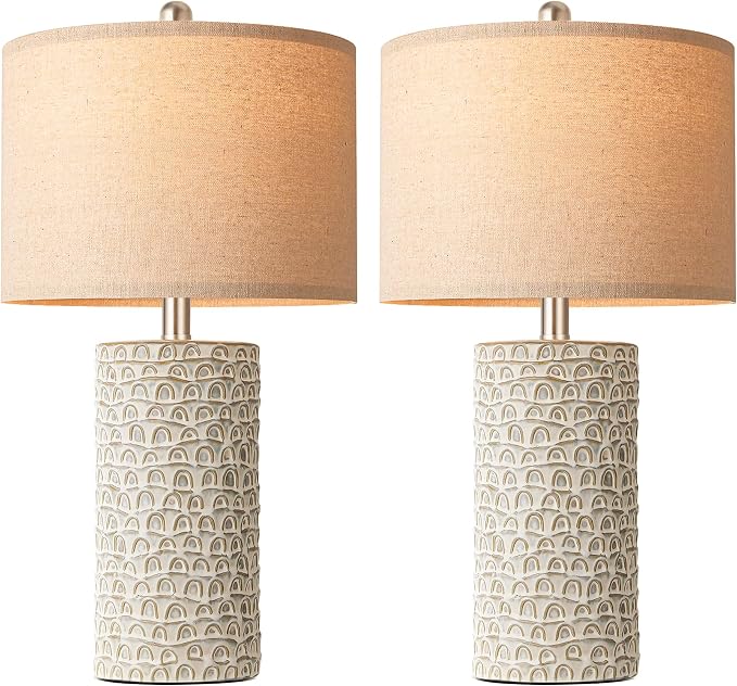 PARTPHONER 23" Modern Ceramic Table Lamp Set of 2, Table Lamps for Living Room, Rustic Farmhouse Bedside Lamps Nightstand lamp for Bedroom, Desk Lamp for End Table Home Decor Grey Shabby Chic White