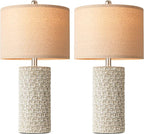 PARTPHONER 23" Modern Ceramic Table Lamp Set of 2, Table Lamps for Living Room, Rustic Farmhouse Bedside Lamps Nightstand lamp for Bedroom, Desk Lamp for End Table Home Decor Grey Shabby Chic White