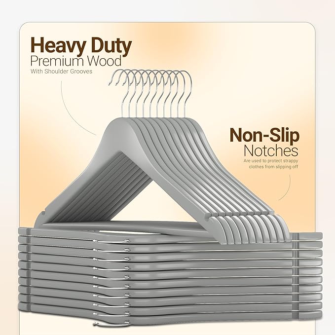 Utopia Home Premium Wooden Hangers 20 Pack - Durable & Slim Coat Hanger - Suit Hanger with 360-Degree Rotatable Hook - Wood Hangers with Shoulder Grooves (Grey Color)