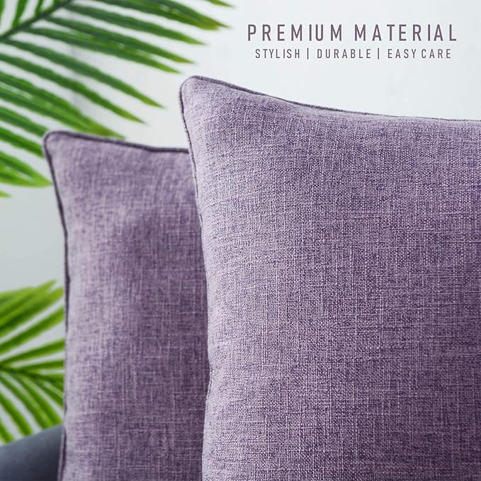 HPUK Linen Throw Pillow Covers Pack of 2, 20x20 Inch Accent Cushion Covers for Living Room, Bedroom, Decorative Solid Color Pillow Covers for Couch, Sofa, Chair, Lavender Mist