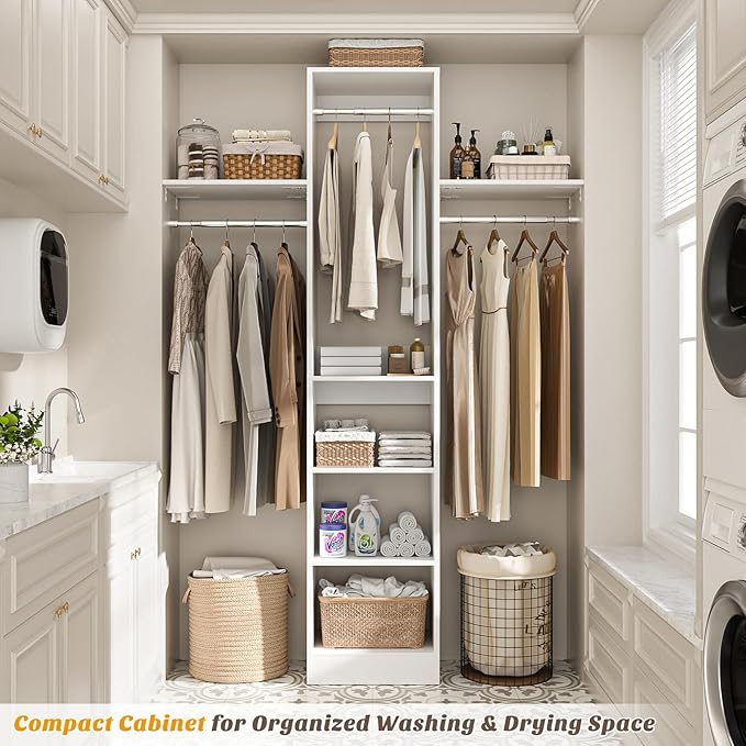 48" Closet Organizer System, 4FT Closet System for Small Closets with 4 Hanging Rods & 3 Shelves, 80"H Small Closet Organizers and Storage for Bedrooms, Cloakrooms, White