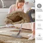 OLANLY 9x12 Machine Washable Large Area Rugs for Living Room, Bedroom, Soft Fluffy Shaggy Bedside Rug, Indoor Floor Carpet for Kids Girls and Boys, Dorms, Nursery, Home Decor Aesthetic, Taupe