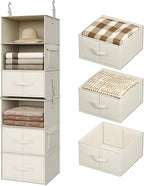 Foldable Fabric Storage Bins for Hanging Closet Organizer, 3-Pack Drawer Inserts for Clothes & Accessories, Beige