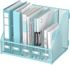 SUPEASY Desk Organizers Metal Desk Magazine File Holder with 5 Vertical Compartments Rack File Organizer for Office Desktop, Classroom, Home Workspace, Blue Plus