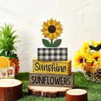 Yuntau 4 Pcs Sunflower Decorations Sunflower Wooden Sign Sunshine Table Centerpiece Summer Tiered Tray Decor Decorative Faux Book Stack Block for Coffee Table Fireplace Mantel Shelf Kitchen