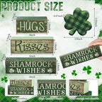 Lineshading 4 Pcs St. Patrick's Day Table Wooden Signs Hug Shamrocks Table Decoration Green St. Patrick Striped Tiered Tray Decor Irish Themed Centerpiece for Farmhouse Holiday Tabletop Home Decor