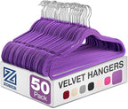 ZOBER Purple Velvet Hangers 50 Pack - Clothes Hangers, Coat Hanger for Pants & Dress Clothes - Non Slip w/ 360 Degree Swivel, Holds up to 10 lbs - Strong Felt Hanger for Clothing