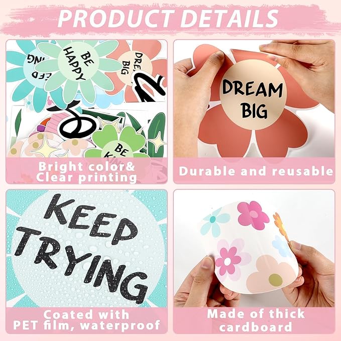 Spring Never Stop Growing Bulletin Board Classroom Decoration Grow Flower Cutouts Positive Paper Cutouts for Teacher Back to School Office Home Chalkboard Spring Inspirational Door Wall Decor Supplies