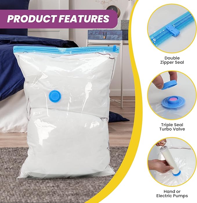 Space Bags Vacuum Storage Bags (Jumbo 48 Pack) Save 80% Space - Vacuum Bags for Comforters and Blankets, Bedding, Compression Seal for Closet Storage - Pump for Travel