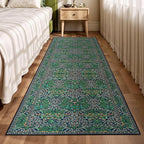 Lessymo Washable Hallway Runner Rug with Rubber Backing, Non Slip 8ft Long Floor Runner for Kitchen, Entryway Indoor, Stain Resistant Soft Boho Vintage Floral Botanical Carpet (2'7"x8' Forest Green)