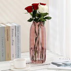 Large Ribbed Tall Pink Glass Vase - 12.0" Decorative Floor Vase for Home Table Centerpieces and Farmhouse