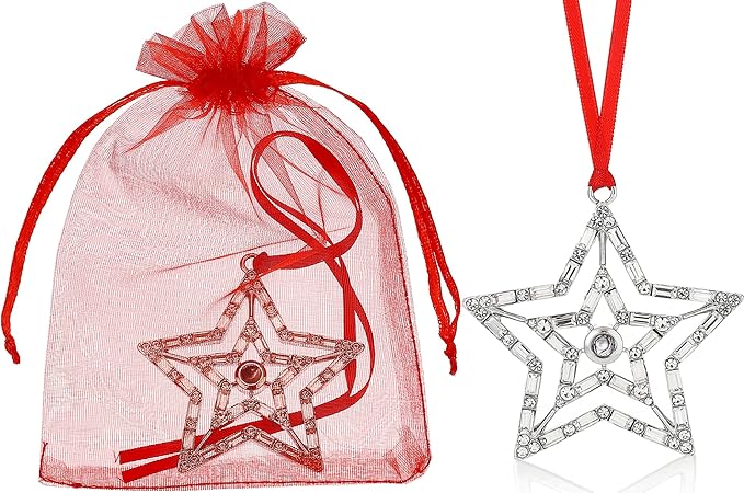 Set of 3 Christmas Hanging Ornaments - Silver Snowflake Star Pawprint Christmas Tree Decor for Xmas Tree Gift Decorative Hanging Ornaments Hanging Pendants (3, Silver Star)