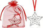 Set of 3 Christmas Hanging Ornaments - Silver Snowflake Star Pawprint Christmas Tree Decor for Xmas Tree Gift Decorative Hanging Ornaments Hanging Pendants (3, Silver Star)