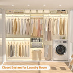 8FT Hanging Closet System, 96 Inch Closet Organizer System with Hanging Rod, Walk In Mounted Closet System, Built-In Clothes Garment Rack with 3 Shelving Towers(Can Be Cut To Fit), Oak