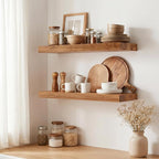 Marsmiles 16 inch Floating Shelves for Wall Solid Elm Wood Shelves|Rustic Wall Shelves with Heavy-Duty Invisible Bracket for Bathroom Living Room Kitchen|Natural, 2 Pack