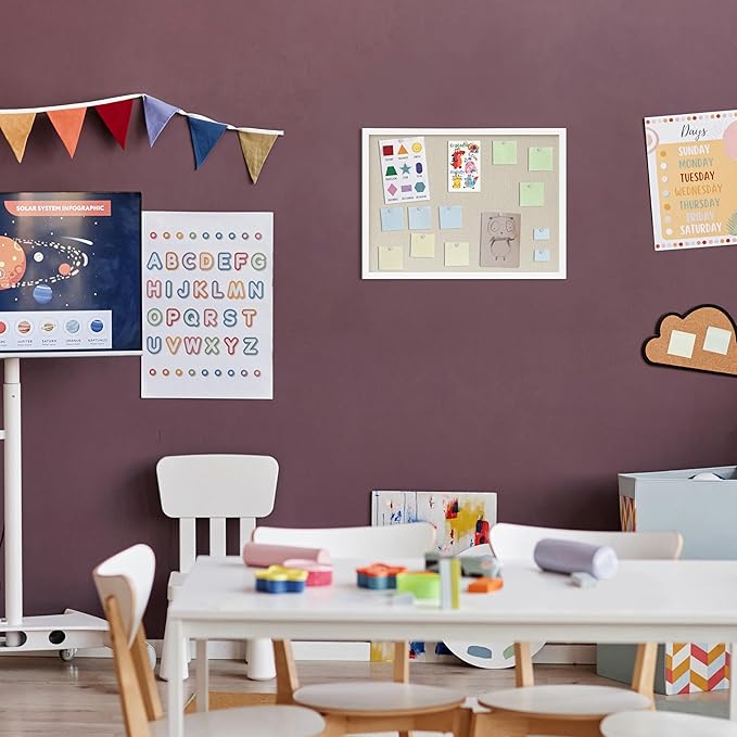 DAHAPYBOO Cork Board with Linen White,Bulletin Board 23"x17" Hanging Corkboards for Office Home School Message Board or Vision Board Decoration.