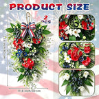 2 Pack 21'' Patriotic Teardrop Swag Wreaths Artificial 4th of July Hanging Swag for Cabinets Red White Blue Floral Navy Blue Berries for Independence Day Memorial Day Front Door Porch Window Wall