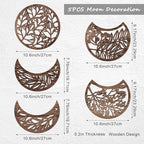 Jetec 5 Pcs Moon Phase Wall Art Decor Wall Pediments Hanging Wooden Phase Spiritual Bedroom Nordic Boho Lunar Aesthetic Art for Living Room Dorm Apartment Ornament(Brown,10.6 Inch,Botanical)
