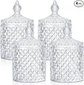 Aoriher 4 Pcs Crystal Glass Candy Jar Set with Lids Home Decorative Storage Jars for Apothecary, Bathroom, Kitchen, and Pantry, Ideal for Cotton Swabs and Jewelry(Large,Clear)
