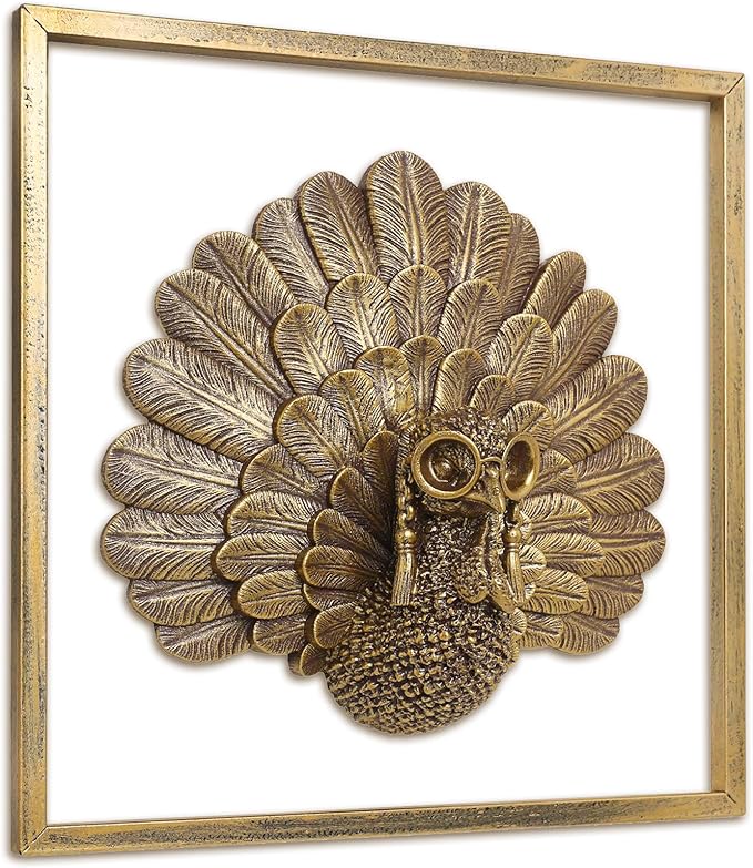 Animal Heads Wall Decor ( Includes Metal Frame) Christmas Indoor Decor Resin Animals Sculptures Head Wall Hanging Thanksgiving Decoration Gold vintage Wall Sculpture for Living Room Bedroom Office(Turkey)