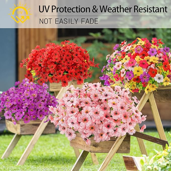 MACTING Artificial Flowers for Outdoors 6 Bundles Fake Spring Flowers UV Resistant No Fade Faux Plastic Flowers for Hanging Planters Window Patio Porch Yard Garden Indoor Outside Decoration,Pink