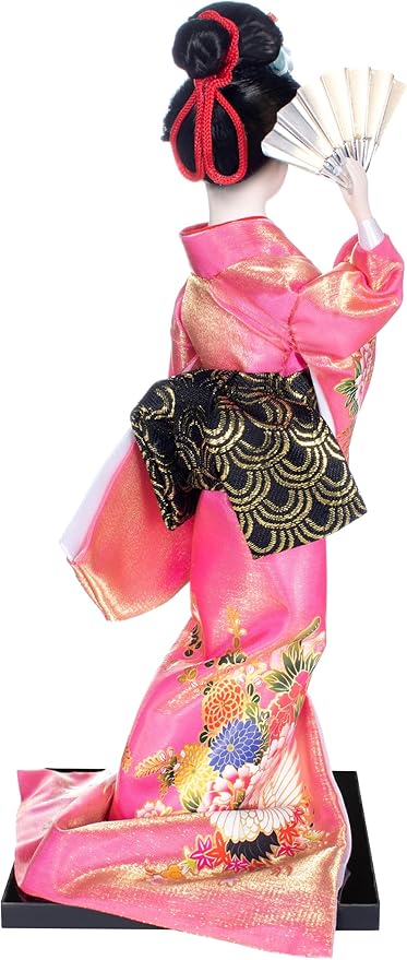 ALAMIYA Home Decoration Asian Japanese Geisha Kimono Doll Collectible Figurine Gift with Paper Fan