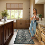 Washable Runners for Hallways Area Rugs 2x6 Black Green Vintage Floral Botanical Pattern Perfect for Soft Hallway Rug Carpet for Kitchen Bedroom Bathroom Laundry Room