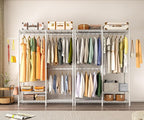 Heavy Duty Garment Rack, Metal Closet Organizers and Storage Clothing Racks 3 Tiers Adjustable Wire Shelving with 2 Hanger Rods and Side Hooks, 44.7" Lx16.5 Wx76.8 H, Max Load 800LBS, White