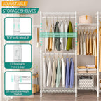Heavy Duty Garment Rack, Portable Wardrobe Clothes Rack Freestanding Adjustable Clothing Rack with 7 Tiers Adjustable Wire Shelving and 4 Hanger Rods, Max Load 920LBS, White