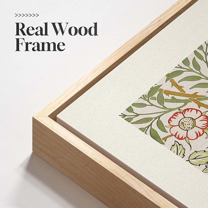 Framed William Morris Canvas Wall Art for Living Room, 3 Piece Large Vintage Sage Green Artwork for Walls Nature Floral Botanical Picture Prints for Bedroom, Hallway, Home Office Wall Decor, 16x24