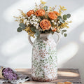 Enra Large Vintage Green and Beige Ceramic Chinoiserie Floral Vase, 11.2 Inch Rustic Decorative Flower Vase for Home, Living Room, Kitchen, or Office – Pastoral Retro Design