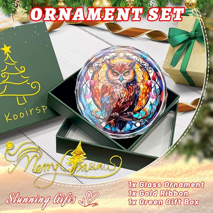Stained Glass Owl Ornament - Christmas Tree Decor, Gift Exchange Present