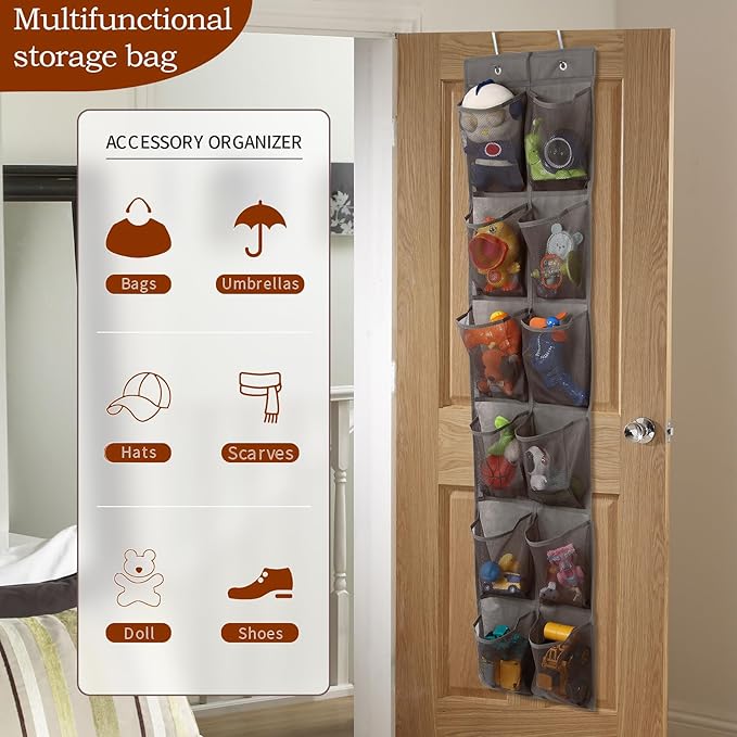 12 Large Pockets Over The Door Hanging Shoe Organizer, LIGHT BROWN COLOR