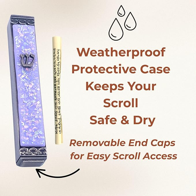 Sparkling Art Glass Mezuzah - Easy Mount Indoor or Outdoor - Weatherproof Metal Case - Gift Box and Non-Kosher Scroll Included - Hand Made in USA - Guaranteed for Life! (Neo Lavender)