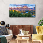 AIYISU Grand Teton Mountain Wall Art Sunset Nature National Park Posters Oxbow Bend Snake River Landscape Wall Decor Wyoming Scenery Painting Artwork for Living Room Office Home Decoration 24x48