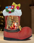 Large Christmas Snow Globes Light up Snowglobes Christmas Lantern with 8 Songs, 9.65" Red Boot Christmas Snow Globe for Kids Adults, 6H Timer & Dual Power, Lighted Christmas Decorations Indoor Gifts