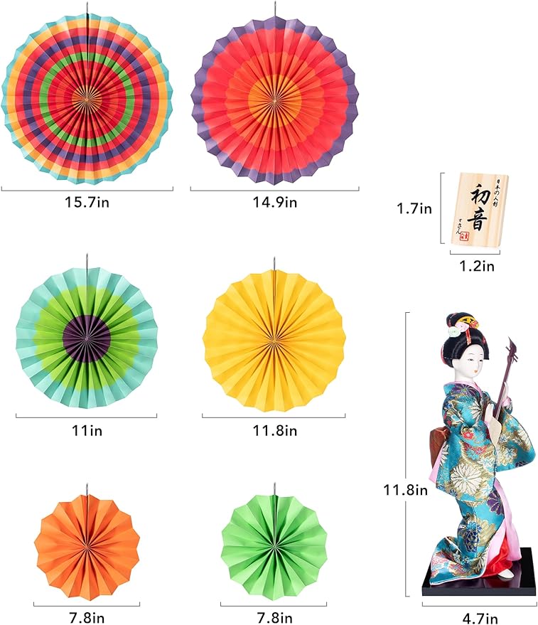 ALAMIYA Home Decoration Asian Japanese Geisha Kimono Doll Collectible Figurine Gift with Paper Fan