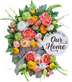 Spring Summer Wreaths for Front Door 24 Inch, Half Moon Wreath with Peony, Rose & Dalia, Outdoor Spring Wreaths for Front Door Outside, Summer Wreath for Front Door Farmhouse Welcome Sign Door Decor