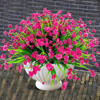 TURNMEON 20 Bundles Artificial Flowers for Outdoors Fake Plants Spring Decor, UV Resistant Artificial Plants Cemetery Flowers Faux Plastic Greenery Shrub for Home Porch Summer Decor 580 Heads(Magenta)
