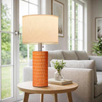 Reaketon Table Lamps for Living Room Set of 2, Ceramic Table Lamps for Bedroom, 20" Modern Lamps for Night Stands, Orange