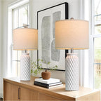 USumkky 27" Ceramic Table Lamps Set of 2 - Modern Farmhouse & Boho Style, Bedside Nightstand Lamps for Bedroom, Living Room End Table Lamps, Small Desk Lamp(White)
