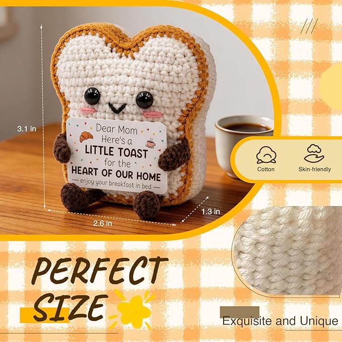 Cute Toast Doll Mother's Day Birthday Gifts for Moms,Mom Gifts from Daughter Son,3.4x2.8x2.2In Mother's Day Mom Toast Crochet Doll