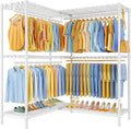 E15 Pro Garment Rack L Shaped Clothes Rack for Corner，Freestanding Clothing Racks for Hanging Clothes，Heavy Duty Closet System with 4 Hanging Rods & 8 S Hooks，48.8"W x 15.8"D x 78.4"H，White