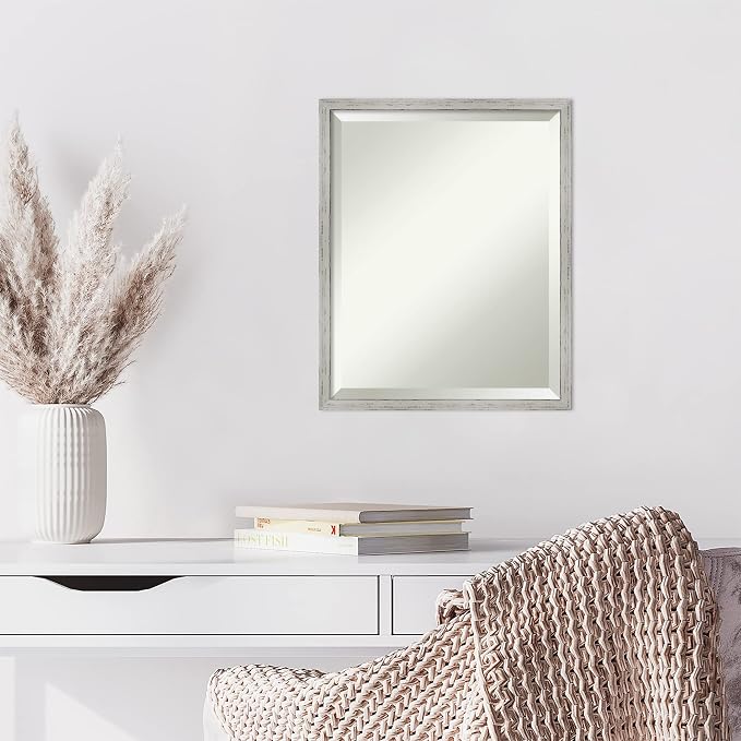 Amanti Art White Wall Mirror 21x17 Shiplap White Narrow Rectangle Bathroom Mirror for Wall Decor Living Room, Small Cottage Wood Frame, Hangs Horizonally and Vertically, Bathroom Decor, Beveled Edge