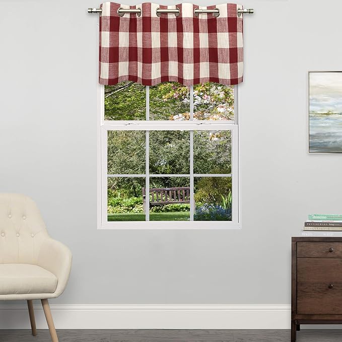 Sweet Home Collection Kitchen Window Curtain Tier, Swag, or Valance Treatment in Stylish and Unique Patterns and Designs for All Home Décor Courtyard Red